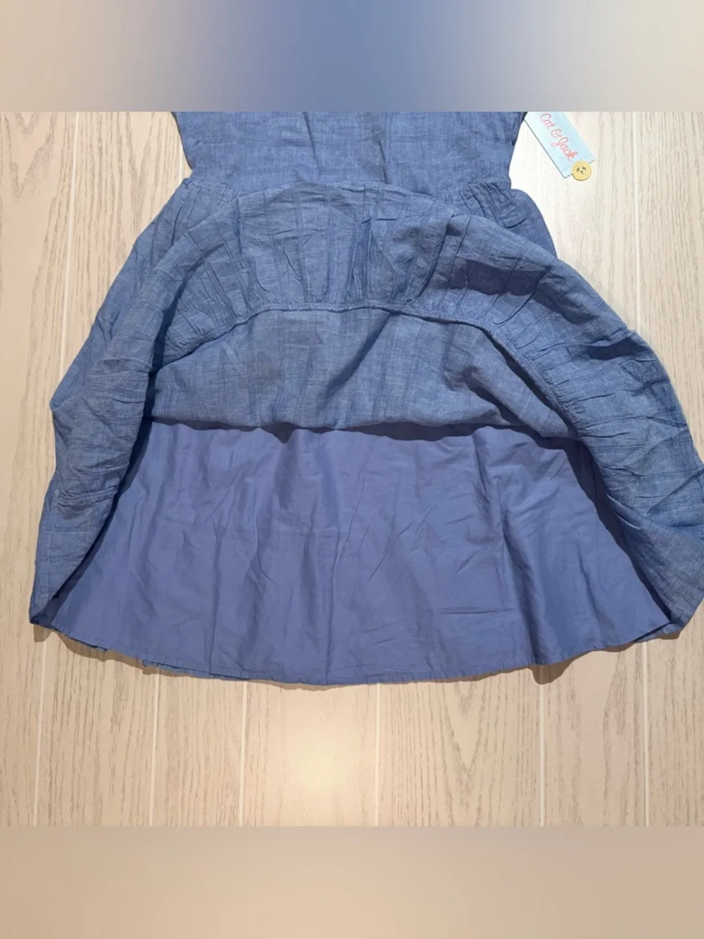 Cat‎ & Jack Blue Cotton Dress Girls XXL 18 Bow Back Ruffle Hem NWT